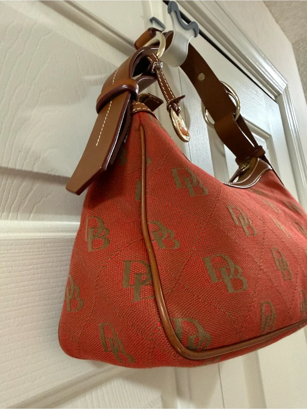Dooney & Bourke Medium Hobo Red DB Monogram Jacquard Y2K Shoulder Bag HM402